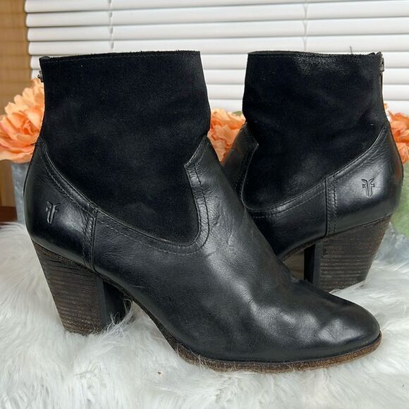 Frye Short Suede Boots Tessa Zip Svlos black Vintage Oiled Leather Sz 10 - Picture 1 of 14